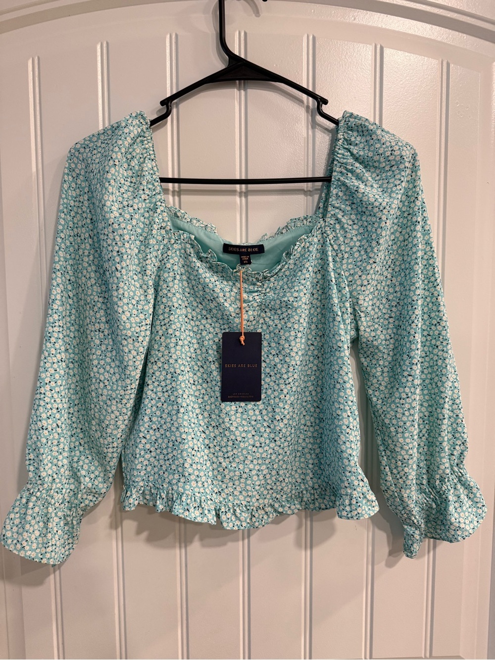 Skies Are Blue Mint Green Floral Square-Neck Blouse